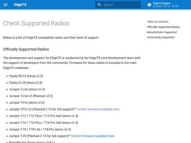 Radio models supported by EdgeTX